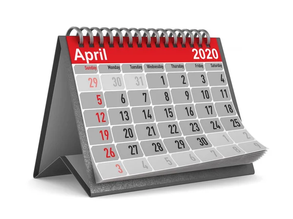 2020 yılı. Nisan takvimi. Yalıtılmış 3d illüstrasyon — Stok fotoğraf