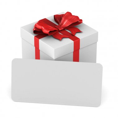 beyaz arka plan üzerinde kırmızı yay ans etiketi ile beyaz kutu. İzole 3