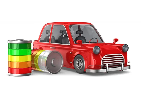 흰색 배경에 빨간색 전기 자동차입니다. 격리 된 3d 그림 — 스톡 사진