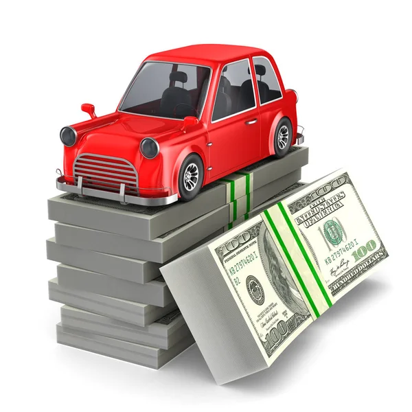 白い背景に車とお金。分離された 3D イラストレーション — ストック写真