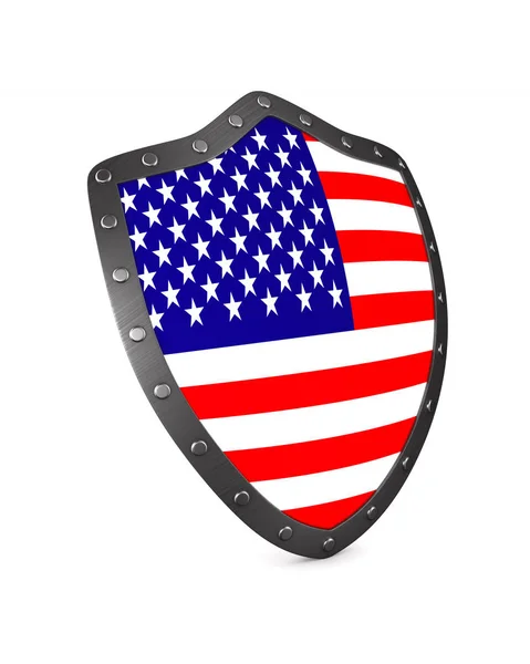 Shield with USA flag on white background. Isolated 3D illustrati — Stock Photo, Image