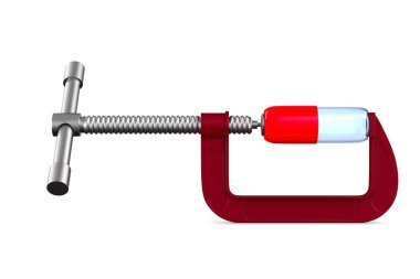 beyaz arka plan üzerinde kelepçe ve kapsül. Yalıtılmış 3d illüstrasyon