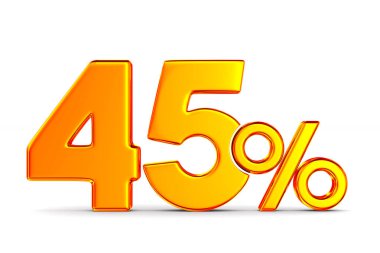 beyaz arka planda yüzde kırk beş. İzole 3d illustratio