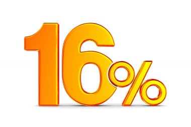 Beyaz arka plan üzerinde on altı yüzde. İzole 3d çizim