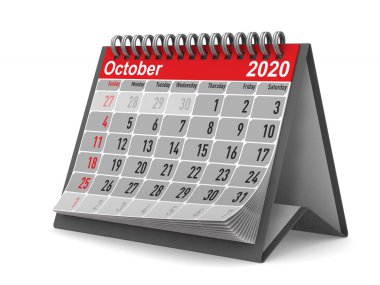 2020 yılı. Ekim takvimi. Yalıtılmış 3d illüstrasyon