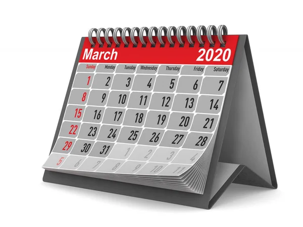 2020 anno. Calendario per marzo. Illustrazione 3D isolata — Foto Stock