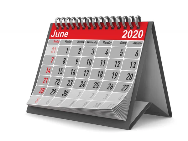 2020 yılı. Haziran takvimi. Yalıtılmış 3d illüstrasyon — Stok fotoğraf