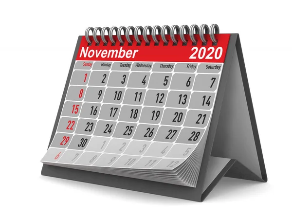 Año 2020. Calendario para noviembre. Ilustración 3D aislada — Foto de Stock