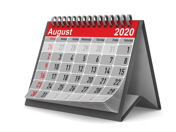 Año 2020. Calendario para agosto. Ilustración 3D aislada — Foto de Stock