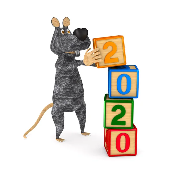 2020 year of rat on white background. Isolated 3d illustration — Stock Photo, Image