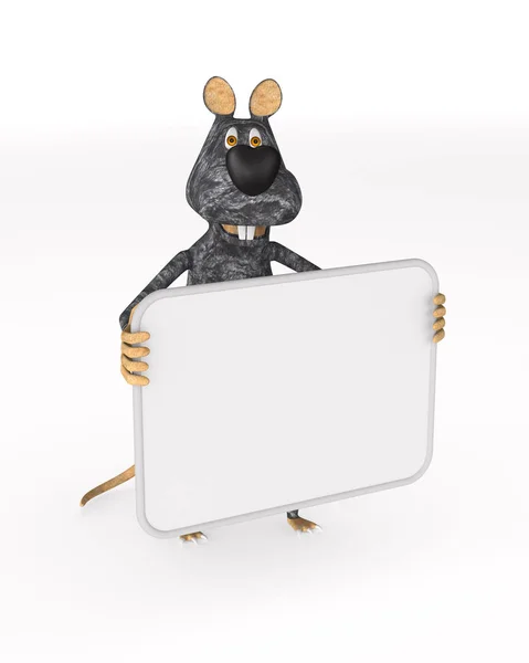Rat with banner on white background. Isolated 3d illustration — Stock Photo, Image