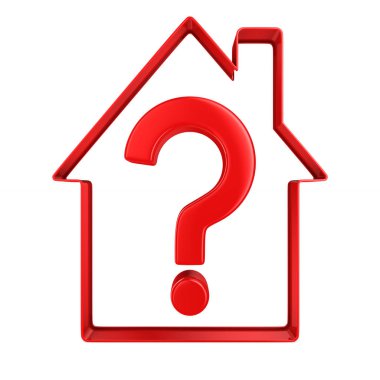 beyaz arka plan üzerinde soru ile ev. İzole 3d illustratio