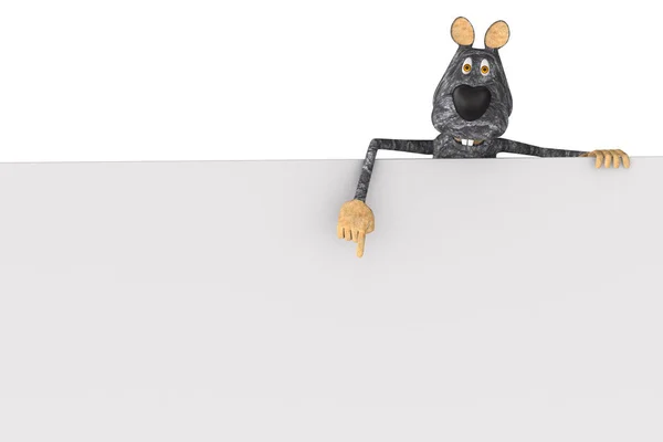 Ratte mit Banner auf weißem Hintergrund. isolierte 3D-Illustration — Stockfoto