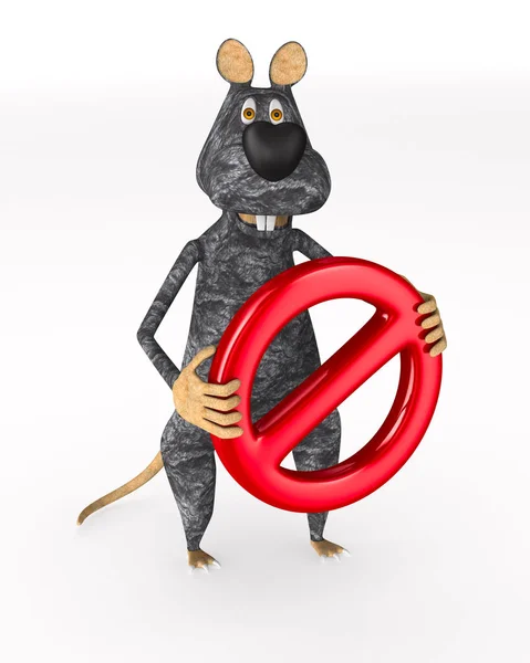 Rat with sign forbidden on white background. Isolated 3d illustr — Stock Photo, Image