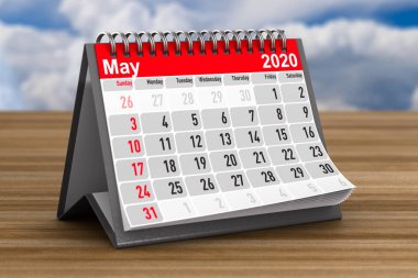 2020 yıl. Mayıs takvimi. 3d illüstrasyon