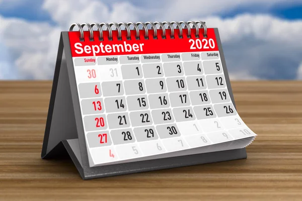 Año 2020. Calendario para septiembre. Ilustración 3D —  Fotos de Stock