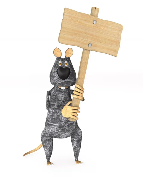 Rat met houten spandoek op witte achtergrond. Geïsoleerde 3d illustratie — Stockfoto
