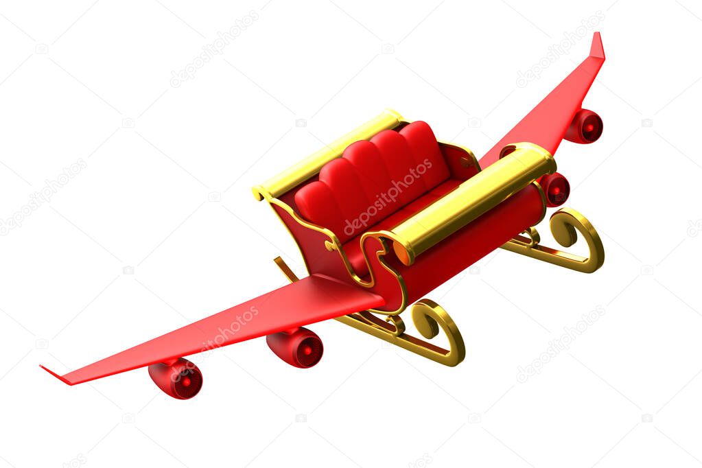 red christmas sled on white background. Isolated 3D illustration