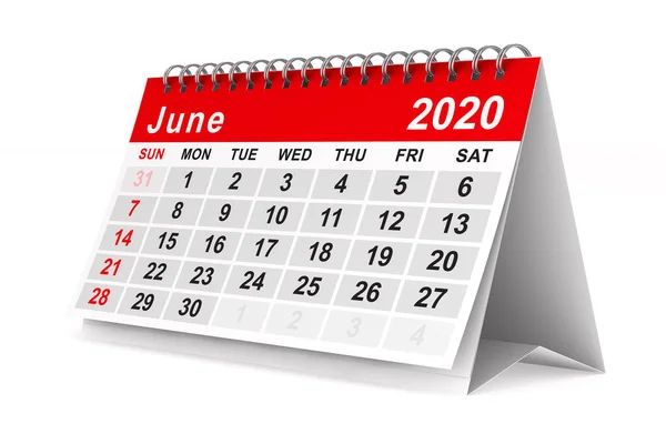 2020 jaar. Kalender voor juni. Geïsoleerde 3D illustratie — Stockfoto