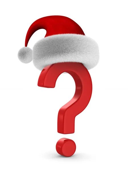 Fragezeichen und Weihnachtsmann-Hut auf weißem Hintergrund. isoliert — Stockfoto