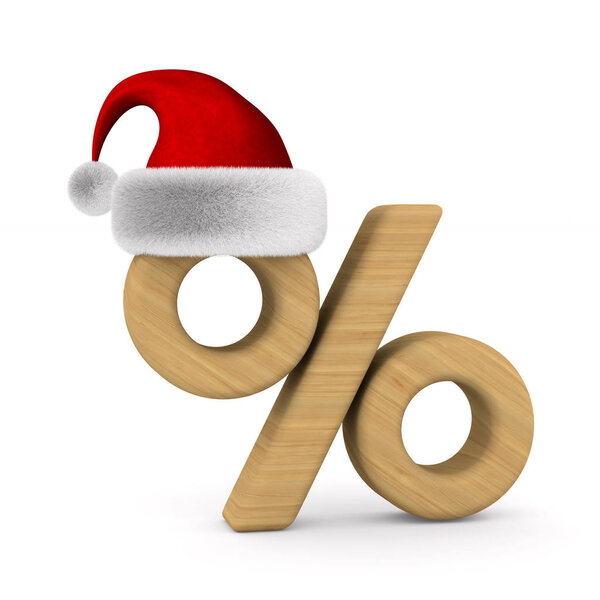Процент и шляпа Санта Клауса на белом фоне. Изолированный 3D il
