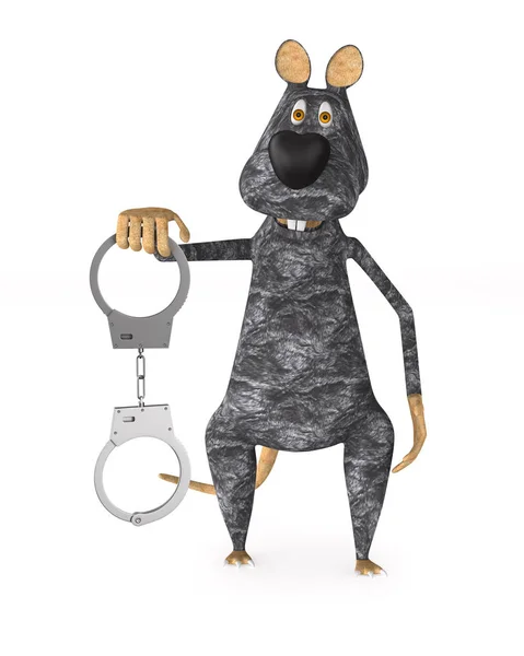 Rat and handcuffs on white background. Isolated 3D illustration — Stock Photo, Image