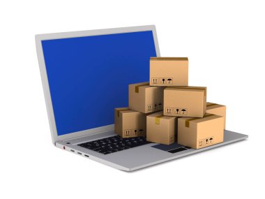 Beyaz arka planda online alışveriş. İzole edilmiş üç boyutlu illüstrasyon