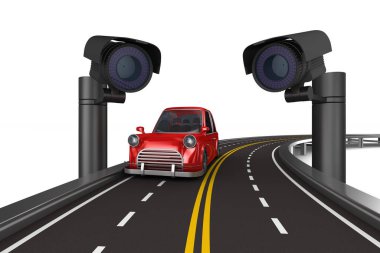 Beyaz arka planda yol güvenlik kameraları. İzole edilmiş üç boyutlu illüstrasyon