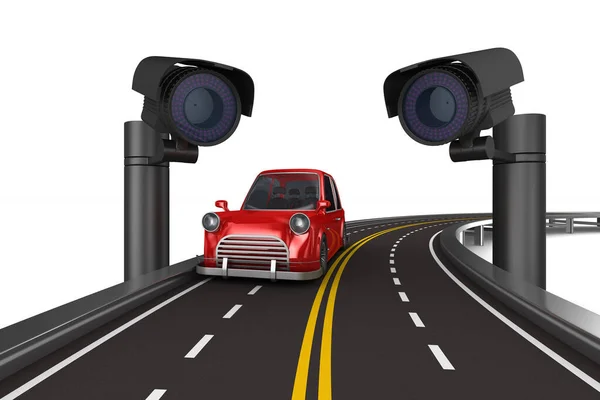 白色背景的道路安全摄像头 孤立的3D插图 — 图库照片