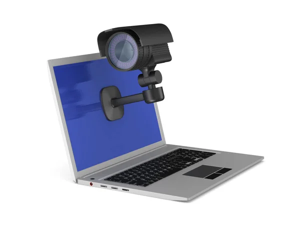 Laptop Und Überwachungskamera Auf Weißem Hintergrund Isolierte Illustration — Stockfoto