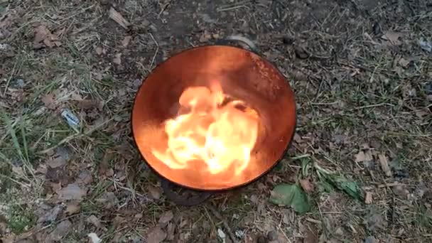 Fire Cauldron Outdoor Landscape — Stock Video