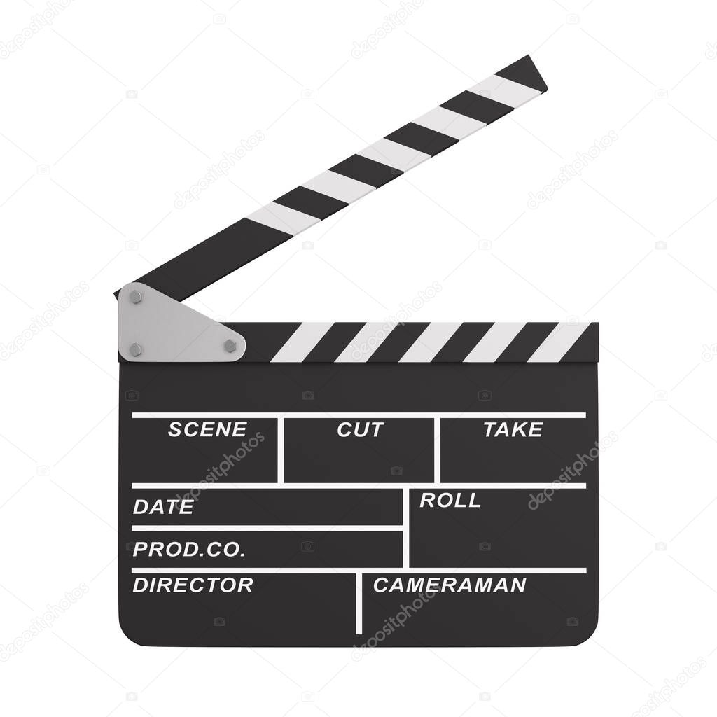 open clapper on white background. Isolated 3D illustration