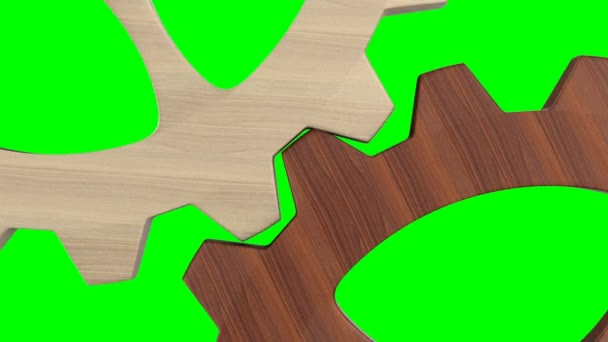 Engranaje Madera Sobre Fondo Verde Renderizado Aislado — Vídeos de Stock