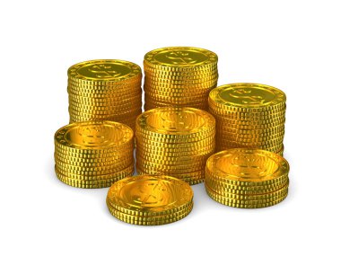 Beyaz arka planda bozuk paralar. İzole edilmiş 3d illüstrasyon