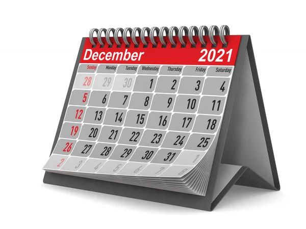 2021 Έτος Ημερολόγιο Δεκεμβρίου Μεμονωμένη Τρισδιάστατη Απεικόνιση — Φωτογραφία Αρχείου