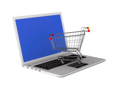Beyaz arka planda online alışveriş. İzole edilmiş üç boyutlu illüstrasyon