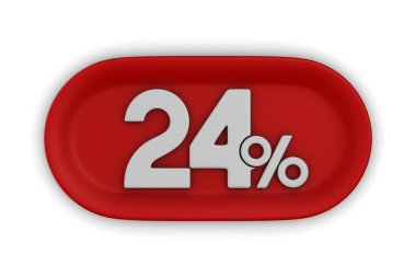 Beyaz arka planda% 24 'lük bir düğme. İzole edilmiş üç boyutlu illüstrasyon