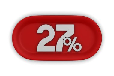 Beyaz arka planda% 27 'lik bir düğme. İzole edilmiş üç boyutlu illüstrasyon