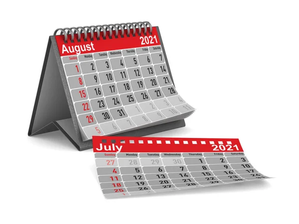 2021 Έτος Ημερολόγιο Για Τον Αύγουστο Μεμονωμένη Τρισδιάστατη Απεικόνιση — Φωτογραφία Αρχείου