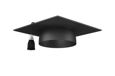 Mezuniyet şapkası beyaz arka planda. İzole edilmiş üç boyutlu illüstrasyon