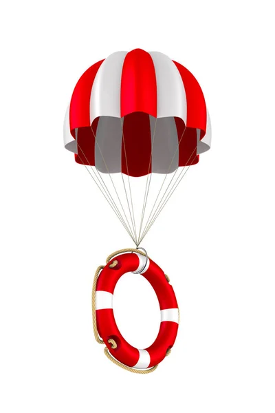 白色背景上的救生圈和降落伞 孤立的3D插图 — 图库照片