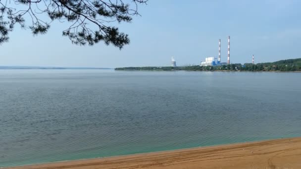 Power Station River Summer Landscape — Stock Video
