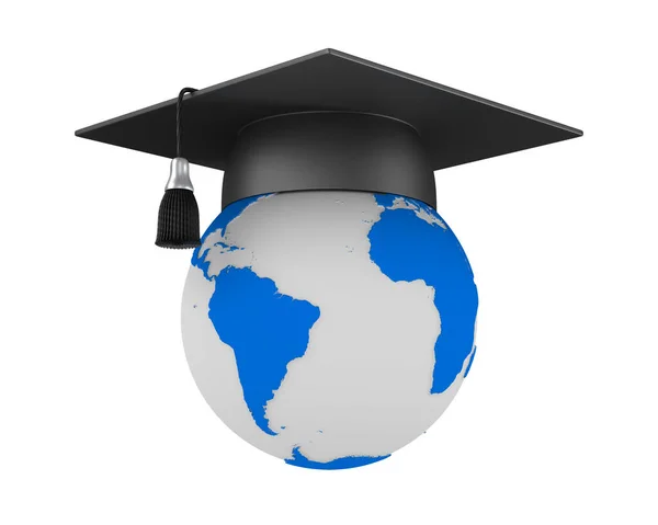 Casquette Graduation Globe Sur Fond Blanc Illustration Isolée — Photo