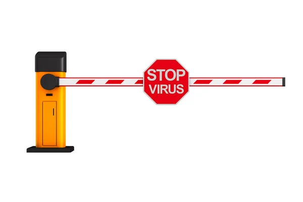 Automatische Schranke Mit Stoppschild Virus Auf Weißem Hintergrund Isolierte Illustration — Stockfoto