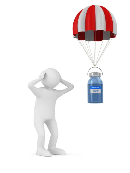 Paracaídas Vacuna Covid Sobre Fondo Blanco Ilustración Aislada — Foto de Stock