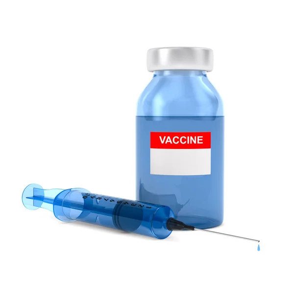Flakon Vakcina Fecskendő Fehér Alapon Izolált Illusztráció — Stock Fotó