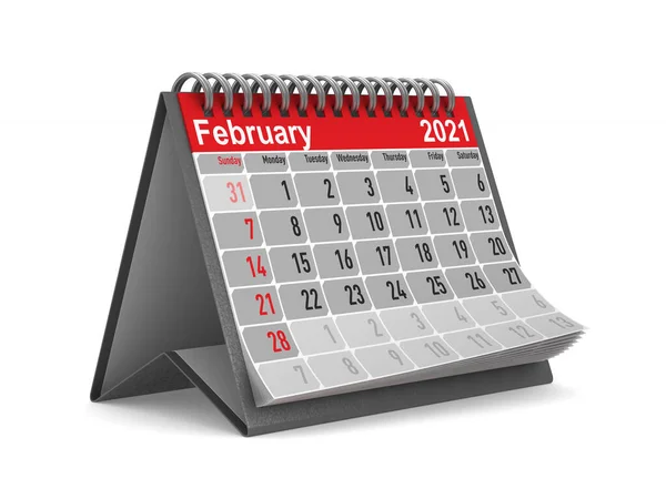 2021 Jaar Kalender Voor Februari Geïsoleerde Illustratie — Stockfoto