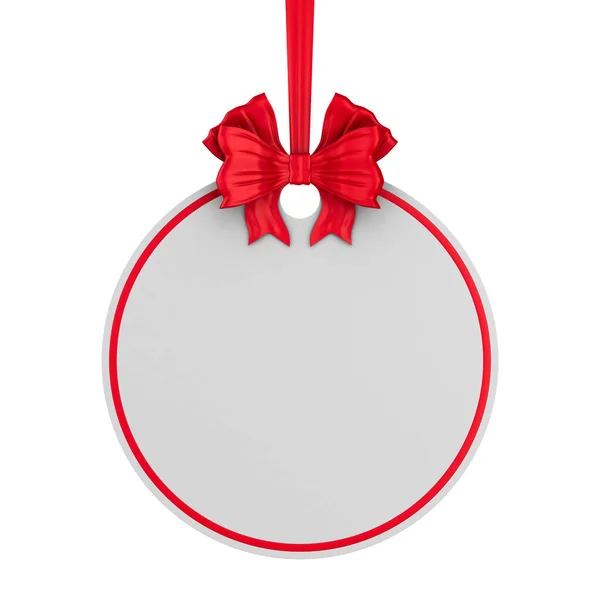 Christmas Label Red Ribbon Bow White Background Isolated Illustration — Stock Photo, Image