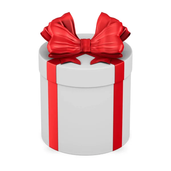 Λευκό Κουτί Κόκκινο Φιόγκο Λευκό Φόντο Μεμονωμένη Τρισδιάστατη Απεικόνιση — Φωτογραφία Αρχείου