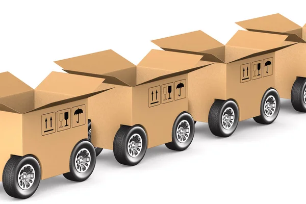 Open Cargo Box Wheel White Background Isolated Illustration — Stock Photo, Image